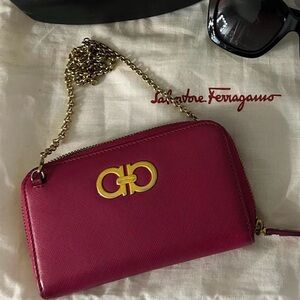 Salvatore Ferragamo Fuchsia Leather Wallet on Chain (shoulder length chain)